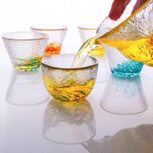 Chinese Colored Glass Teacup Pattern Coffee Tea set Cups of Blue Sake and Fruit Glasses Wine Coffee Glasses Cups tea cup