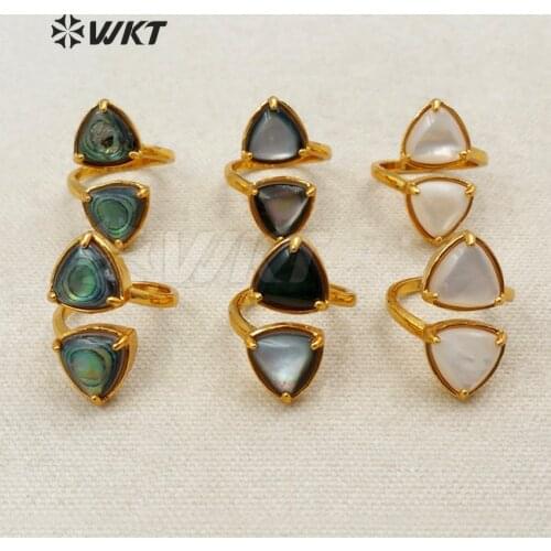 WT-R294 WKT Natural Shell Double Triangle Shape Ring High Quality Shell Ring For Women Fashion Ring And Girls Gift Ring