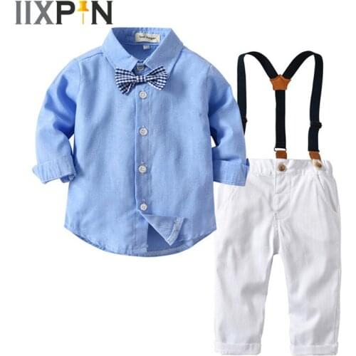 2Pcs Boys Clothes Set Baby Boys Toddlers Outfits Gentleman Shirt + Suspender Trousers Kids Suits for Weddding Party Baptism Wear