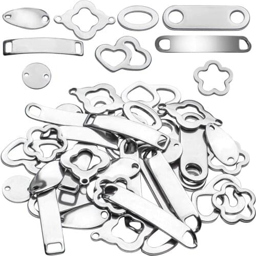 36pcs Stainless Steel Link Connectors Pentacle/Flower/Rectangle/Round 2 Hole Blank Tag for DIY Jewelry Making Supplies, 9 Shapes