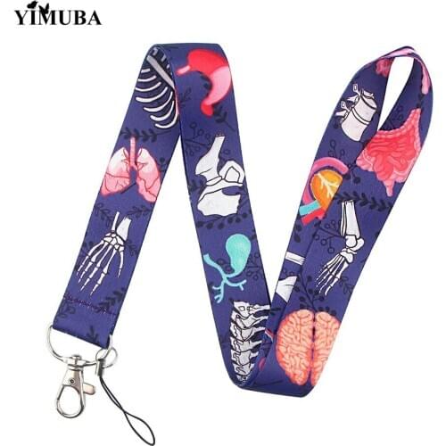 Medical Human Organ Lanyards Keychain Heart Skull Brain Stomach Cartoon Print Ribbon Key Ring Name Card Badge Holder Neck Straps