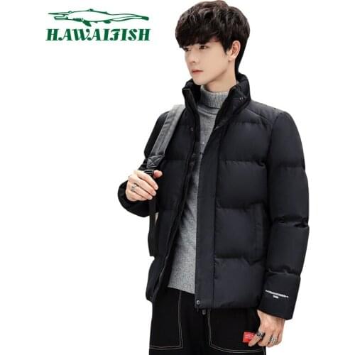 Hawaifish brand parka men New autumn and winter mens stand-up collar cotton-padded jacket Solid Windproof Coat Mens Clothing