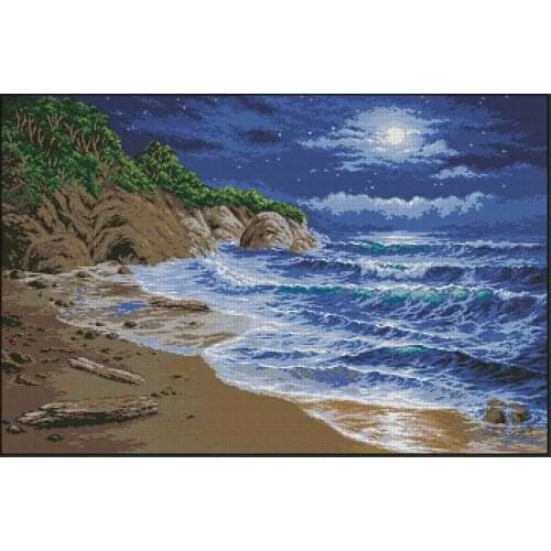 Night Beach Sea Scenery sewing kit Top Quality Embroidery Needlework 14CT Unprinted Cross Stitch Kits DIY Handmade Home Decor