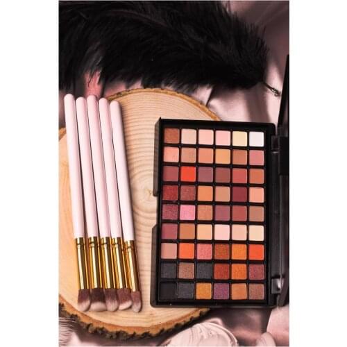 Set of 2 Makeup Set of 54 Eyeshadow Palette + Set of 5 White Eyeshadow Brushes professional makeup kit portable travel makeup or