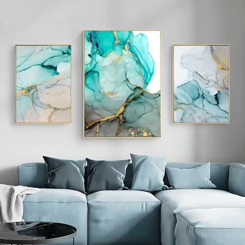 Wall Art Canvas Painting Abstract Blue Gold Marbling Modern Nordic Posters And Prints Wall Pictures For Living Room Decoration