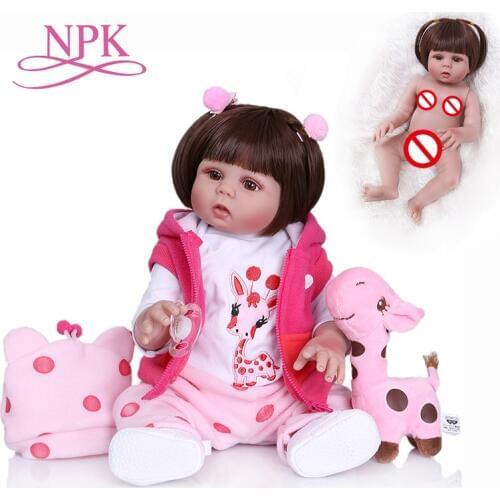 New Full body soft silcone waterproof 48CM newborn bebe doll reborn doll baby girl in pink dress realistic baby Bath toy