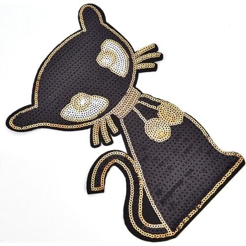 New 1pc Sexy Pussy Cat Sequins Patch Applique Embroidery Iron On Patches Deal With It Stickers For Clothes T-shirt/Dress/Jeans
