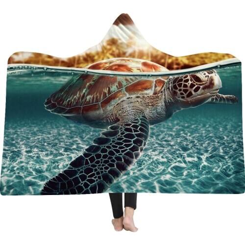 Sea Turtle Animal Sherpa Hooded Blanket Throw Blanket Comfort Warmth Soft Air Conditioning Car Blanket Kids Blankets for Beds