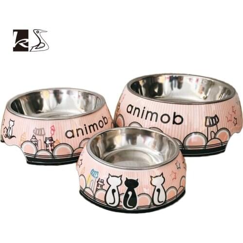 Pet Supplies Bowl Feeding Food and Water Pot for Dog and Cat Dog Bowl Cat Bowl Colorful Cartoon Stainless Steel Pet Food Pot