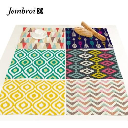 Retro Geometry Faux Linen Printed Placemat Kitchen Home Decoration Accessories Modern Tea Coffee Table Decor Drink Coasters Set