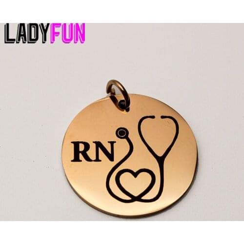 RN Nurses Charm Stainless Steel Charms RN Heart Stethoscope High Polish Mirror Surface Pendant