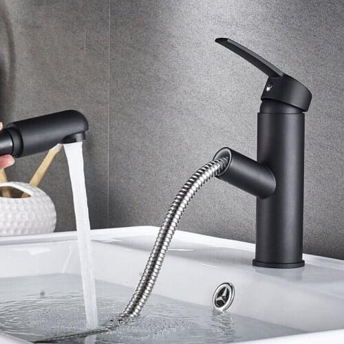 Bathroom Kitchen Basin Faucet Single Handle Pull Out Spray Sink Tap Hot And Cold Water Crane Deck Mount Faucets