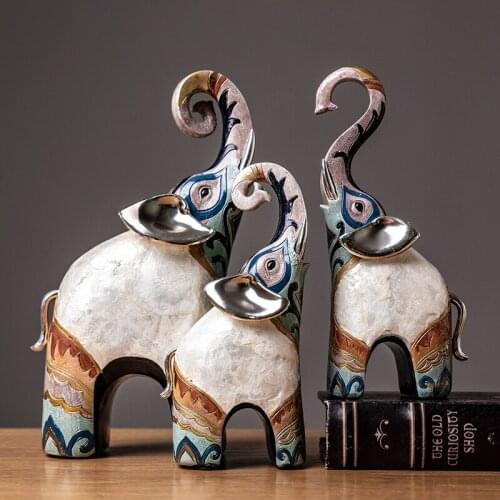 Elephant Greece Style Ornaments Statue Handmade Artwork Colourful Creative Living Room Decoration Inlaid Gems Gift Home Decore