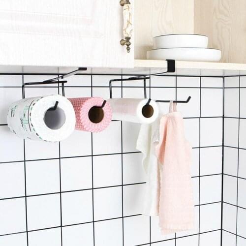 Storage Rack Punch Free Anti-rust Iron Double Row Cupboard Tissue Paper Holder for Home Organization Holders Racks