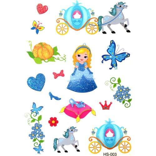 Pumpkin car princess Waterproof Temporary Tattoo sticker unicorn Gold Power animal temporary tattoos crown tattoo kids sombra