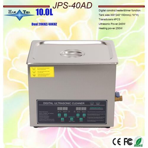 EU warehoue stock 110V/220V Dual frequency 40KHz/28KHZ 240W JPS-40AD Digital heater&timer Ultrasonic Cleaner 10L