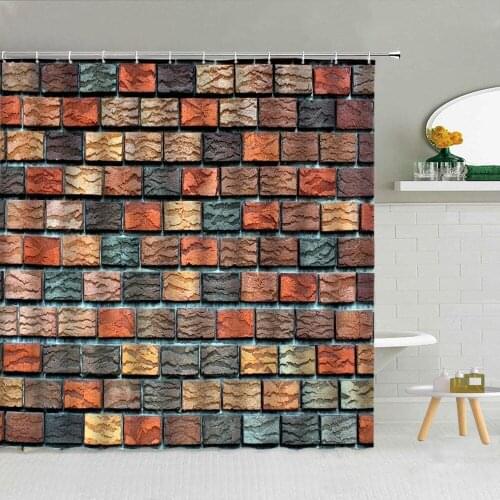 Vintage Color Stone Shower Curtain Creative Brick Wall Sky Polyester Fabric Bathroom Supplies With Hooks Cloth Curtains Washable