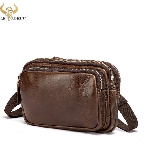 Vintage Natural Leather Multi-function Hook Satchel Messenger Bag Cigarette Case 6" Phone Pouch Fanny Waist Belt Bag b573