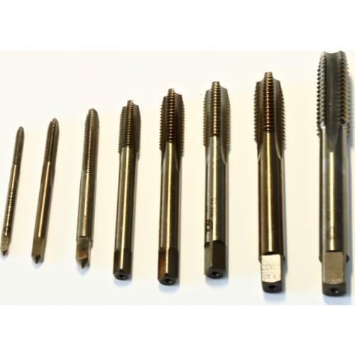 Free shipping 7PCS/set of HSS Co5% M35 made spiral&straight flute Machine taps screw taps M3 M4 M5 M6 M8 M10 M12 for SS work