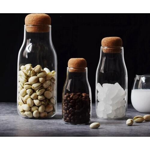 Japanese-Style Cork Glass Bottle Heat-Resistant Milk Juice Bottle Transparent Storage Tank Tea Containers Coffee Storage Tank