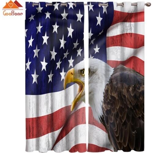 Flag Eagle Window Curtains Living Room Outdoor Fabric Drapes Curtain Home Decor