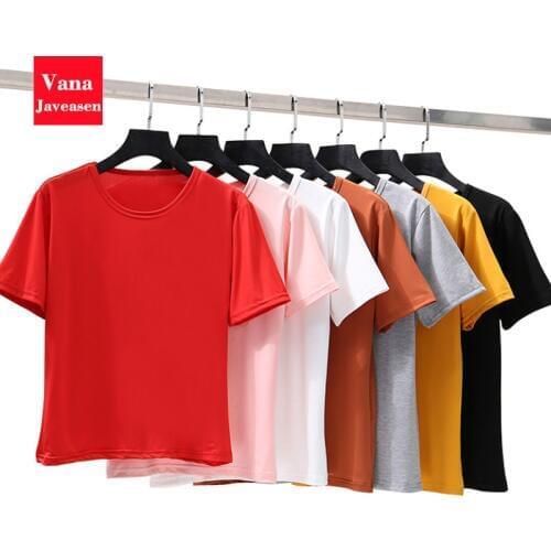 Vana Javeasen Women T-Shirt For Summer Solid Color Female Top Simple Womans Clothes O-Neck Short Sleeve Tee Shirt For Friends