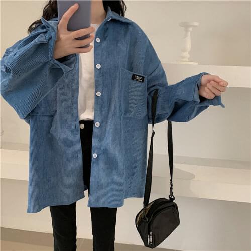 Corduroy Jackets Women Vintage Winter Autumn Coats Plus Size Single-breasted Harajuku Overcoat Loose Jacket Solid Outerwear