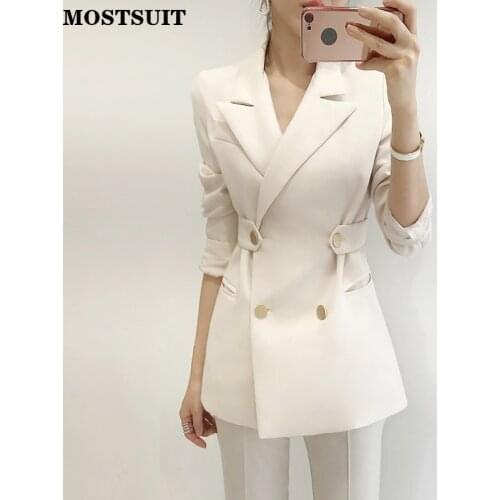 Double-breasted Stylish Women Blazer Full Sleeve Notched Collar Solid Loose Suit Jacket Workwear Elegant Female Tops Blazer 2021