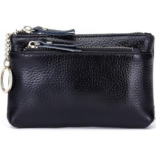 Female Ladies Women Mini Wallet Purse Leisure Genuine Leather Solid Color Portable Lichee Pattern Square Zipper Card Holder 2021