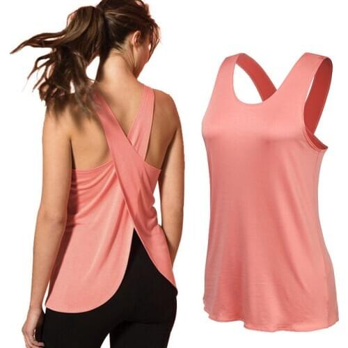 Women Sport Yoga Vest Shirt Quick Dry Gym Shirts Cross Back Gym Top Womens Fitness Shirt Sleeveless Sports Top Running Workout