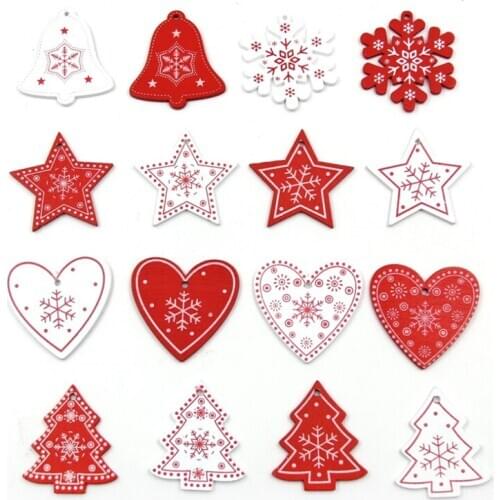 10pcs Wooden Christmas Festive Decoration, Laser Cut Tree Ornaments With Rope