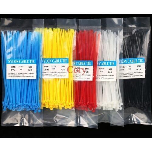 100pcs Nylon Cable Tie 3 x 150MM Self-Locking Fasten Zip Cable Tie Wire White BlACK Red Blue Yellow CZYC