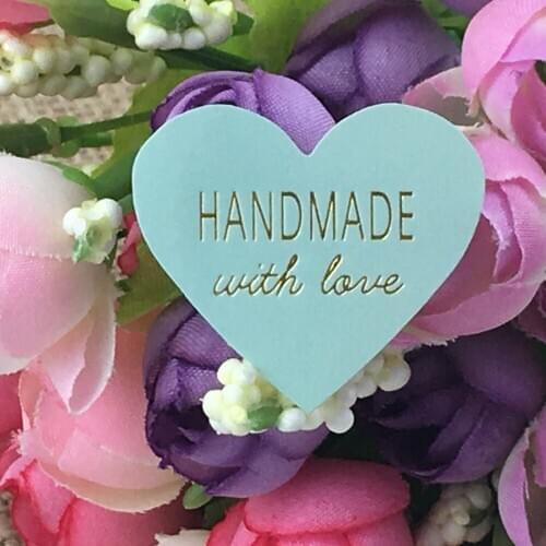 2000PCS/Lot Thermoprinting Gold "Handmade with love" heart-shaped design Stickers Labels Baking Sealing Self-Adhesive Labels