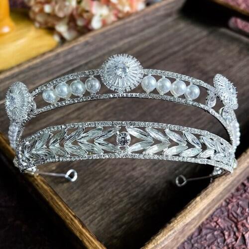 2021 Bridal Crown Zircon Pearl Headdress Wedding Jewelry High-end Fashion Headband Tiaras Accessories HQ0183