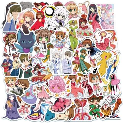 50 pieces / set Anime magic card girl cherry graffiti cute suitcase laptop water cup waterproof sticker