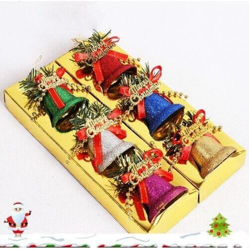 6PCS Colorful Jingle Bells Merry Christmas Tree Decorations Bell Hanging Pendant Party Ornaments Christmas Decoration for Home