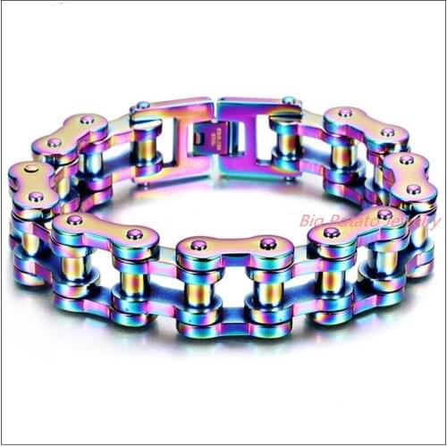 9.25"*19mm 155g Free Shipping Fashion 316L Stainless Steel Colorful Motorcycle Chain Mens Bracelet Bangle Biker Jewelry