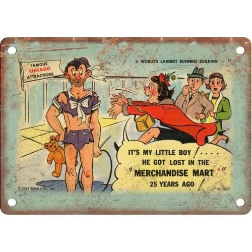 Adkult 1940s Linen Comic Post Card Curt Teich MWM 10" X 7" Reproduction Metal Sign ZJ14