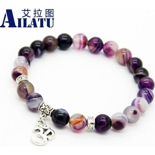 Ailatu New Arrival Jewelry, 8mm Natural Purple Stone Beads OM, Hamsa Yoga Bracelet, Best Gift for Men and Women
