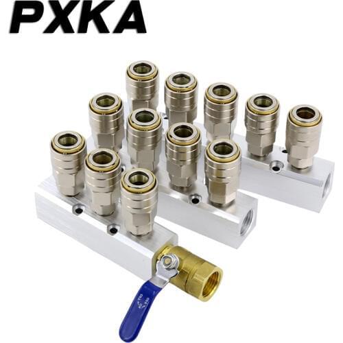 Free shipping Air block distributor bus plate air discharge aluminum multi-way multi-pipe air pipe quick joint fitting