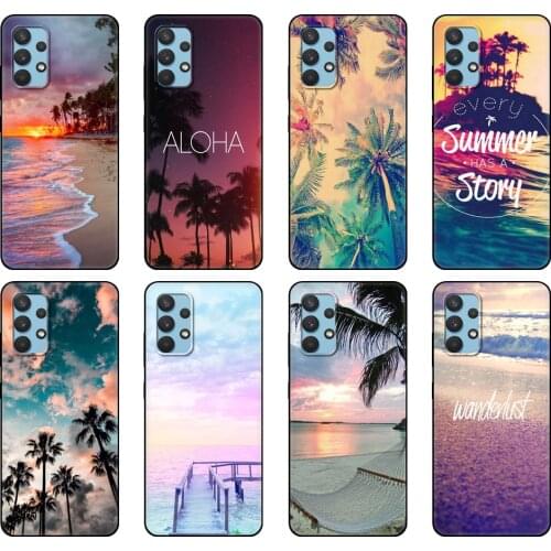 Black tpu Case For Samsung galaxy A32 A42 A52 A72 4g 5g S21 PLUS ultra back cover Dusk beach