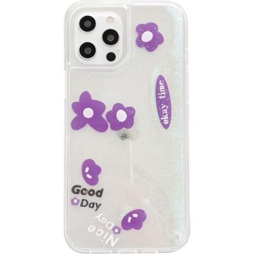 Dynamic Liquid Quicksand Purple Flower Case for iPhone 12 Pro Max Back Phone Cover for 12 11 Pro Max X XS XR 8 7 Plus SE 2020