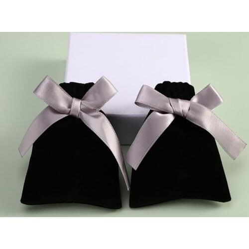 Black Velvet Jewelry Bag With Ribbon Custom Logo Small Pouch Wedding Chaistmas Party Candy Gift Bag Present Jewelry Packing