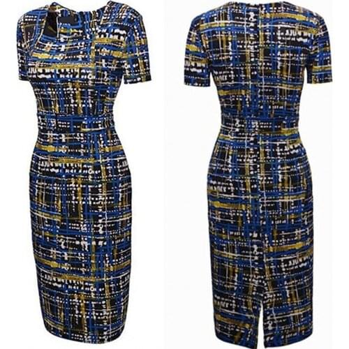 Elegant Women Dress Bodycon Office Formal Business Work Party Sheath Tunic Pencil Vintage Palette Print Pleats Slit Waist Dress