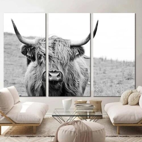 Highland Cattle Closeup Canvas Paintings Animals Wall Art Prints for Room Decor Pictures and Posters for Bedroom Home Decoration