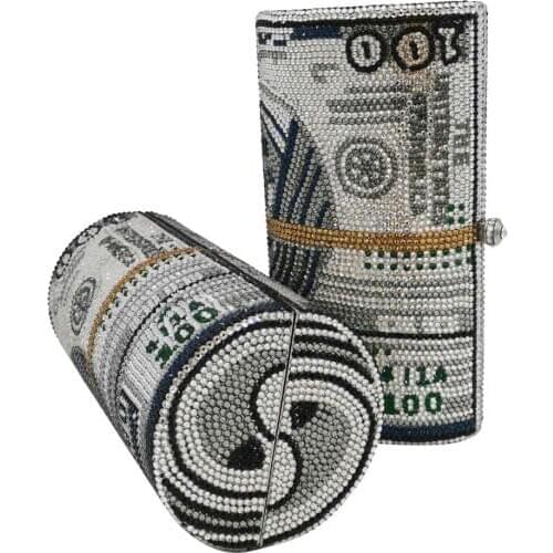 Stack of Cash Round Barrel Women Crystal Evening bag Clutch Bags Hard Metal Diamond Minaudiere Party Handbags Purse clutches bag