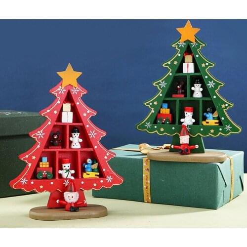 Mini Christmas Tree Ornaments Wooden Desktop Decoration Santa Claus Snowman Xmas Tree Gifts Navidad New Year Decorations 2022