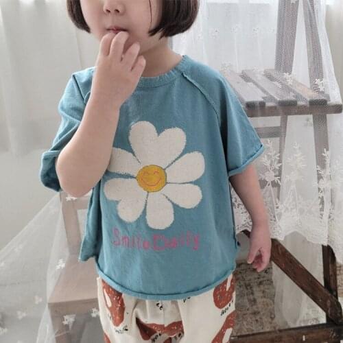 Fashion Summer Dress New Style Foreign Style Girls Little Fresh Flower Make Old Style Raglan Short Sleev