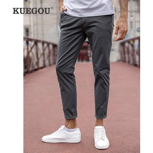 KUEGOU 2021 New Spring Autumn Clothing Men Casual Pants High Quality Fashion Slim Streetwear Stretch Trousers Plus Size KK-3005