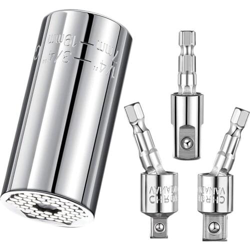 4Pcs Adjustable Universal Socket Wrench Set with 360 Degree Rotatable Hex Shank Impact Drill Socket Adapter